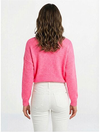 Pull col rond coeurs rayés avec laine - AFIBEL