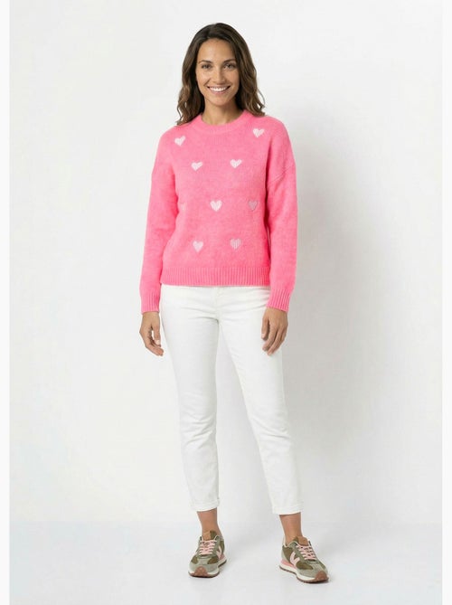 Pull col rond coeurs rayés avec laine - AFIBEL - Kiabi