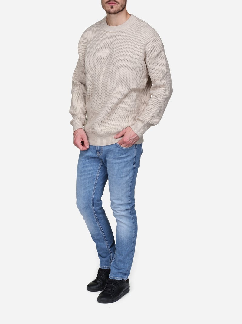 Pull col rond Crème - Kiabi