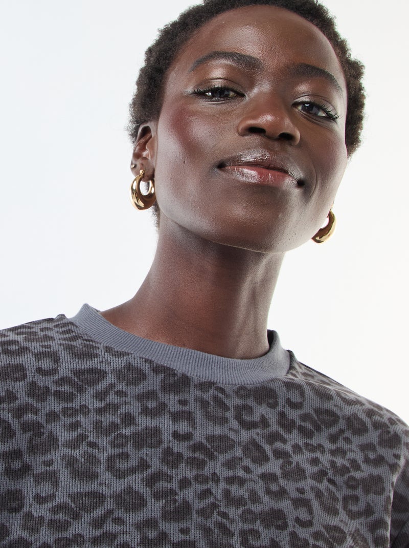 Pull col rond doudou leopard Gris - Kiabi