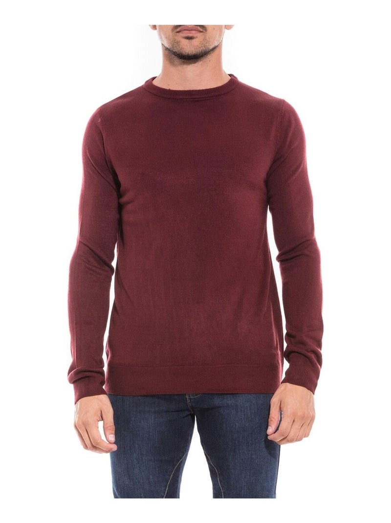 Pull col rond effet cachemire LANNIS Bordeaux - Kiabi