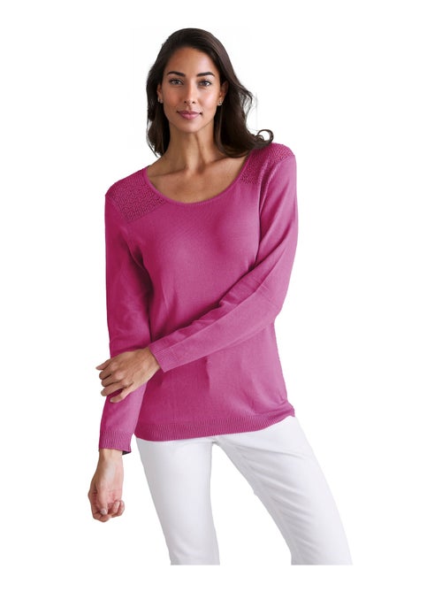 Pull col rond empiècements ajourés - Kiabi