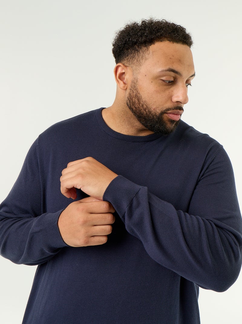 Pull col rond en fine jauge Bleu - Kiabi