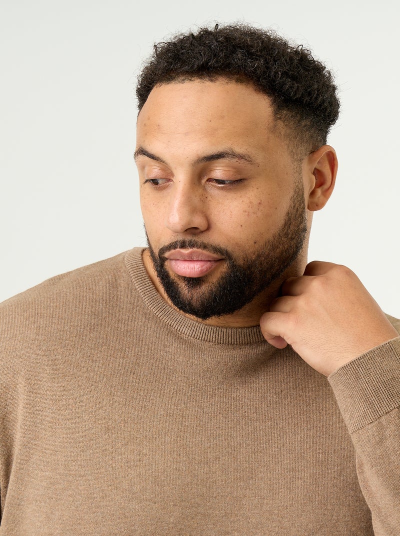 Pull col rond en fine jauge Marron - Kiabi
