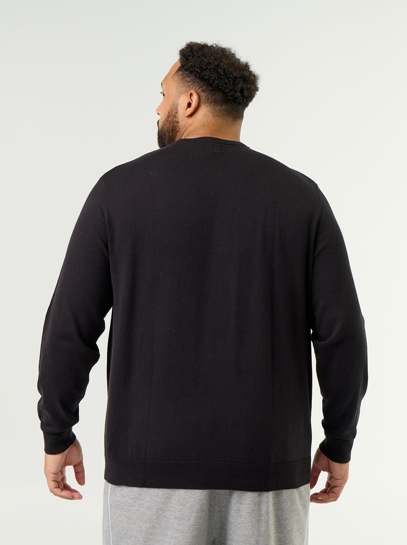Pull col rond en fine jauge Noir - Kiabi