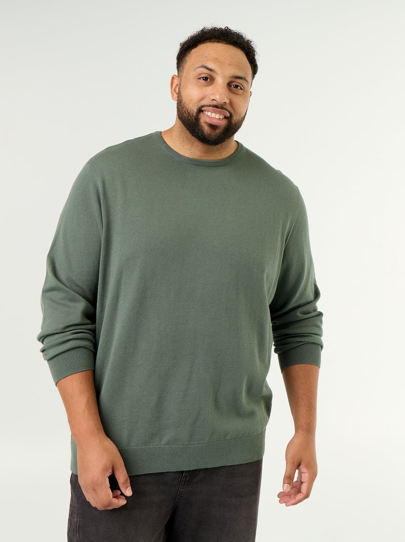 Pull col rond en fine jauge Vert - Kiabi