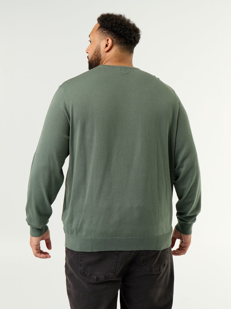 Pull col rond en fine jauge Vert - Kiabi