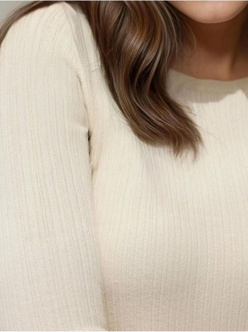 Pull col rond en maille ajustée - Kiabi