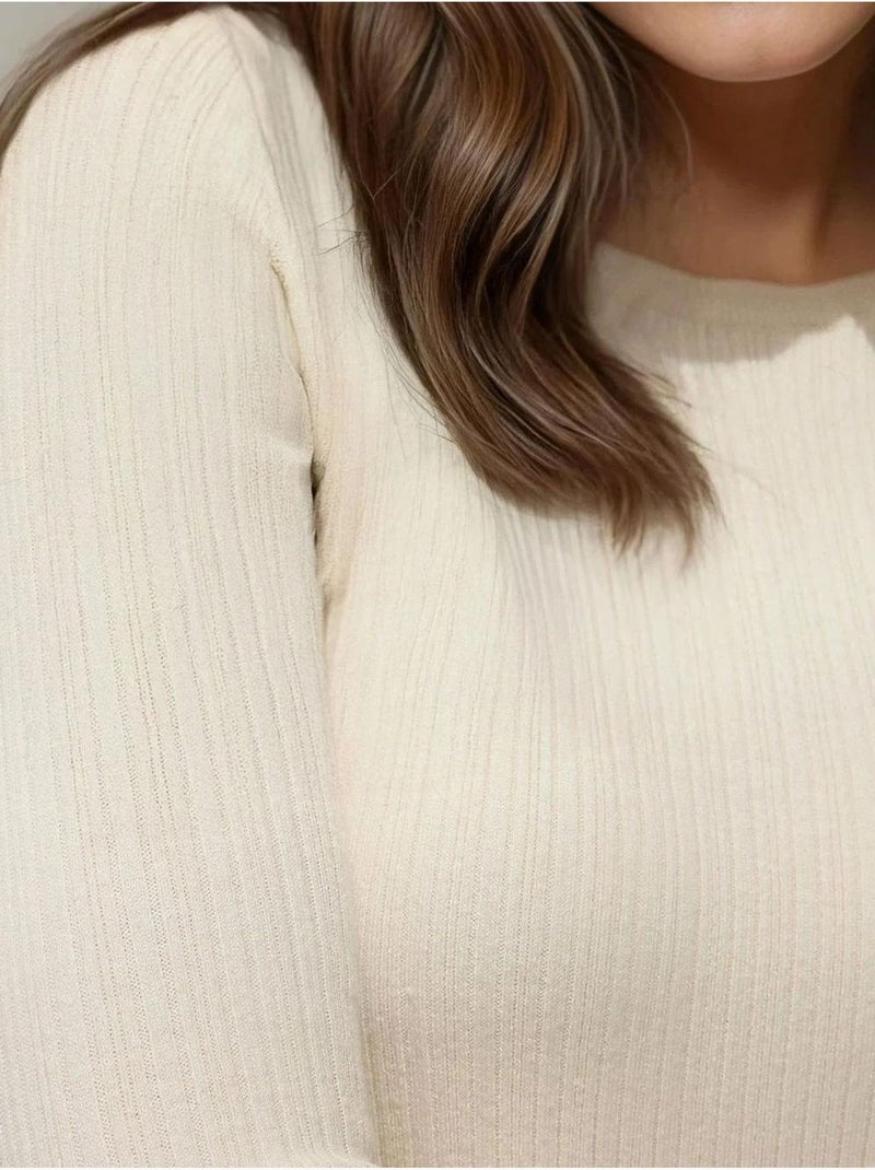 Pull col rond en maille ajustée Blanc - Kiabi