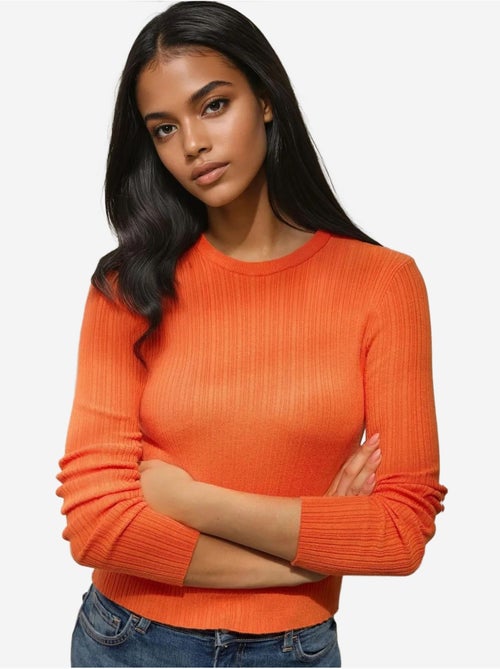 Pull col rond en maille ajustée - Kiabi