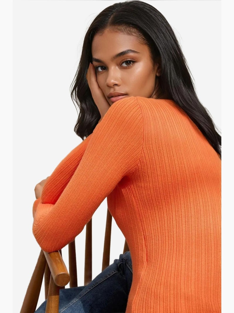 Pull col rond en maille ajustée hiccup Orange mandarine - Kiabi