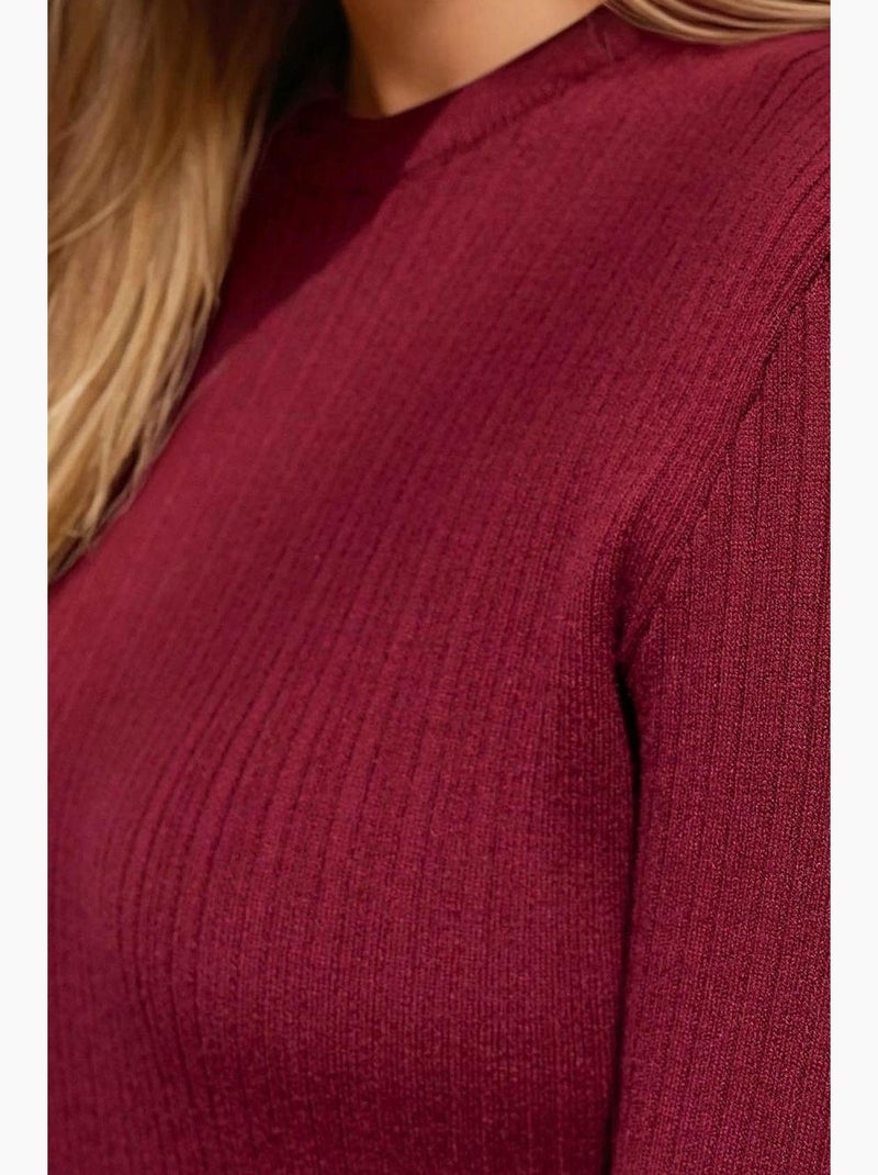 Pull col rond en maille ajustée hiccup Rouge bordeaux - Kiabi