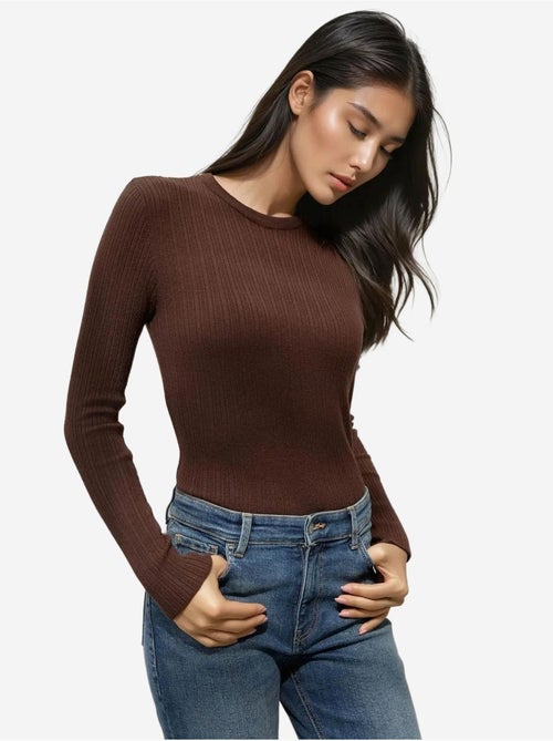 Pull col rond en maille ajustée - Kiabi