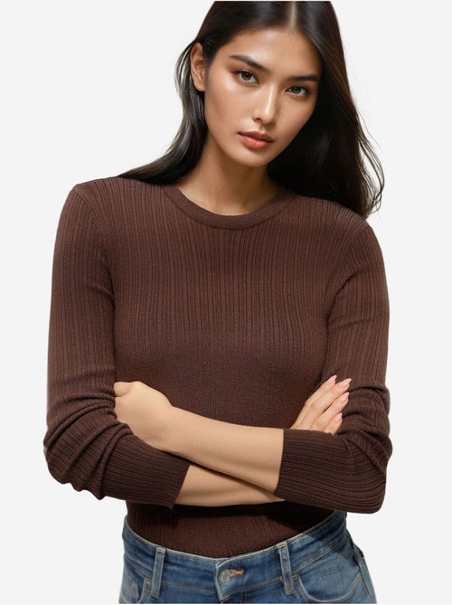 Pull col rond en maille ajustée - Kiabi
