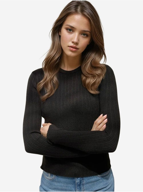 Pull col rond en maille ajustée - Kiabi