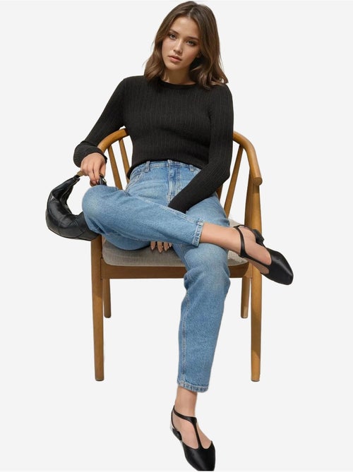 Pull col rond en maille ajustée - Kiabi