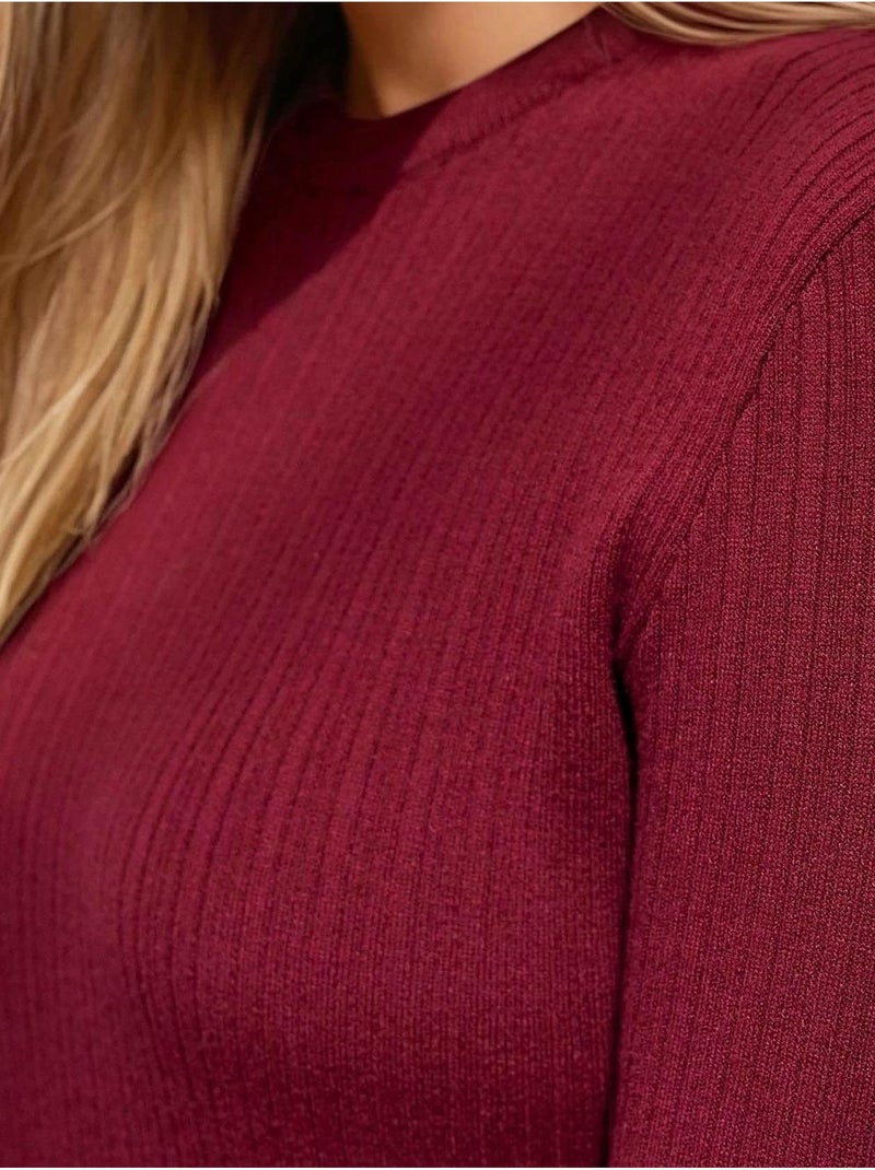 Pull col rond en maille ajustée Rouge bordeaux - Kiabi