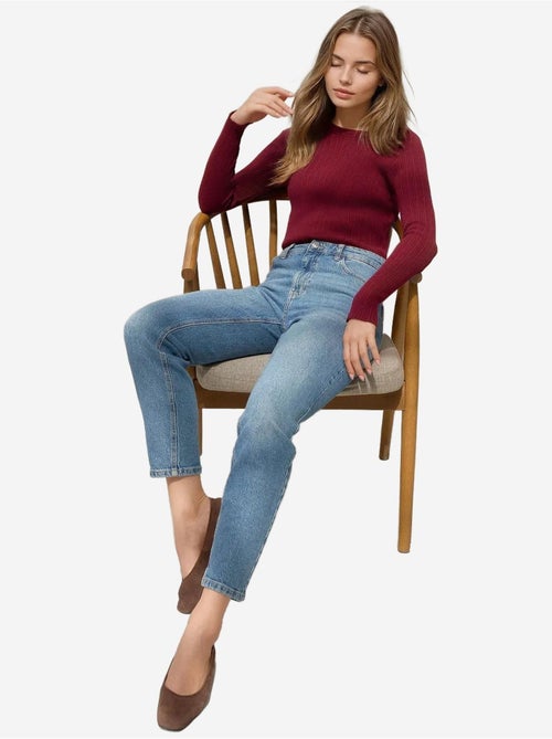 Pull col rond en maille ajustée - Kiabi