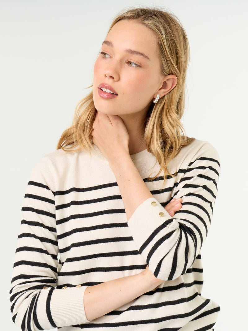 Pull col rond en maille fine jauge Beige - Kiabi