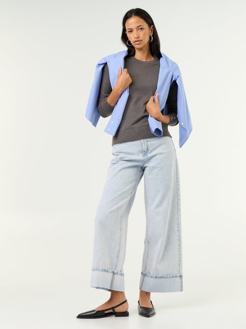 Pull col rond en maille fine jauge - Kiabi