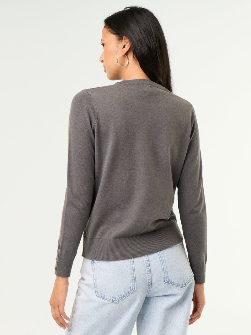 Pull col rond en maille fine jauge Gris - Kiabi