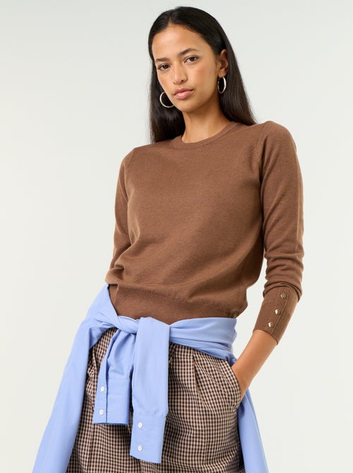 Pull col rond en maille fine jauge - Kiabi