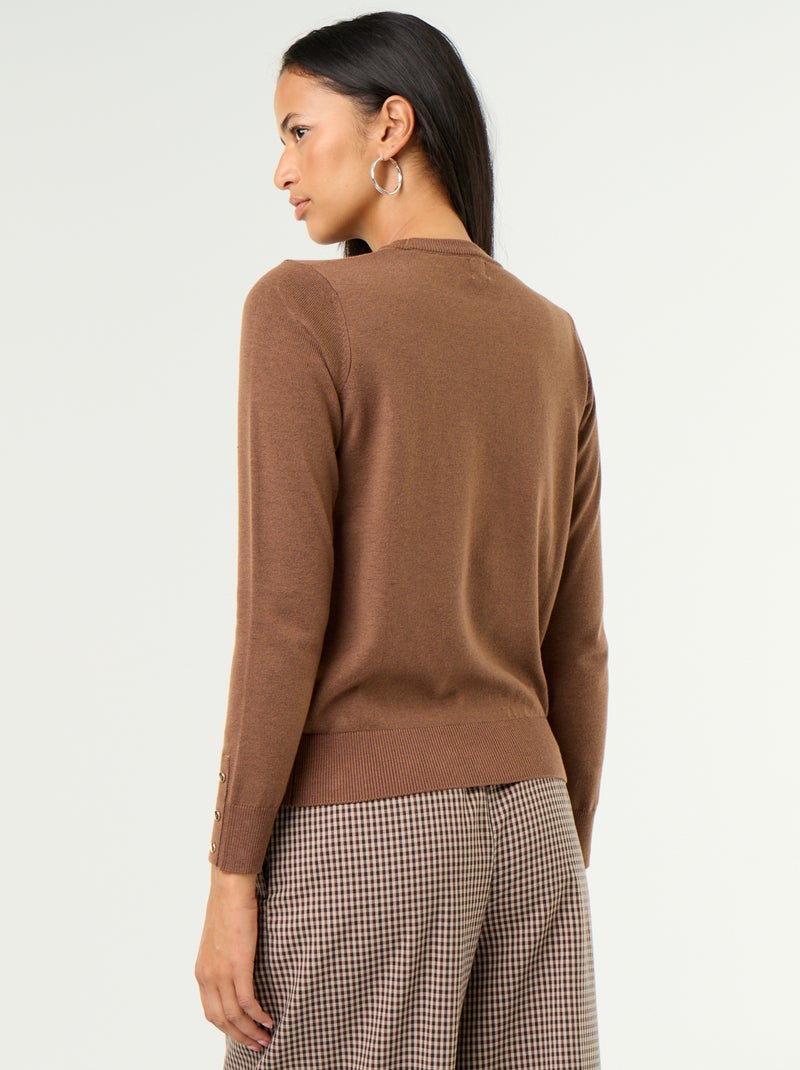 Pull col rond en maille fine jauge Marron - Kiabi