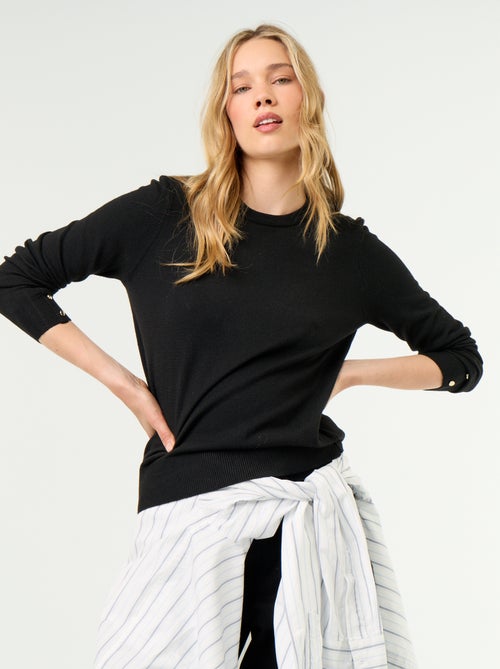 Pull col rond en maille fine jauge - Kiabi
