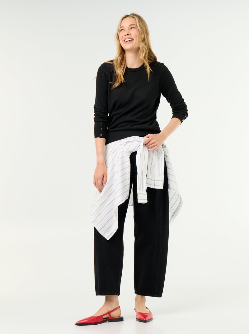 Pull col rond en maille fine jauge Noir - Kiabi