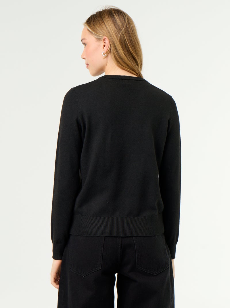 Pull col rond en maille fine jauge Noir - Kiabi