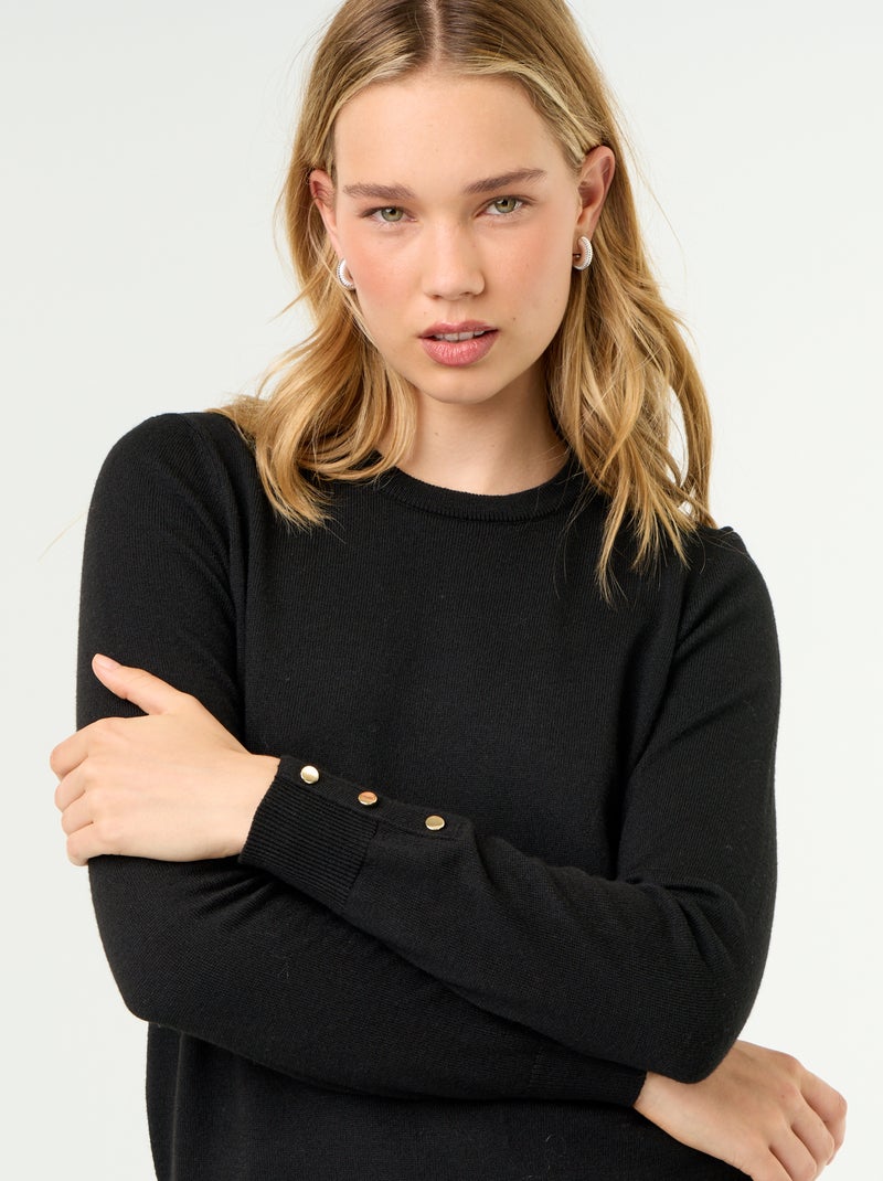 Pull col rond en maille fine jauge Noir - Kiabi