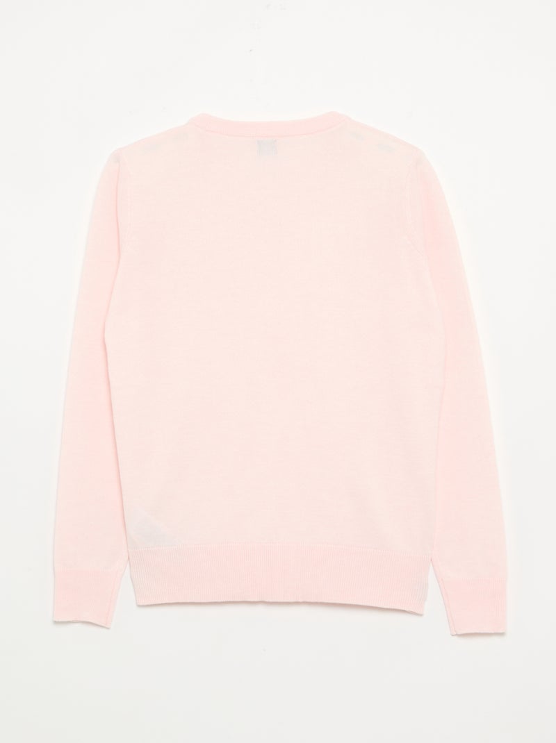 Pull col rond en maille fine jauge Rose - Kiabi