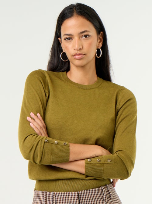 Pull col rond en maille fine jauge - Kiabi