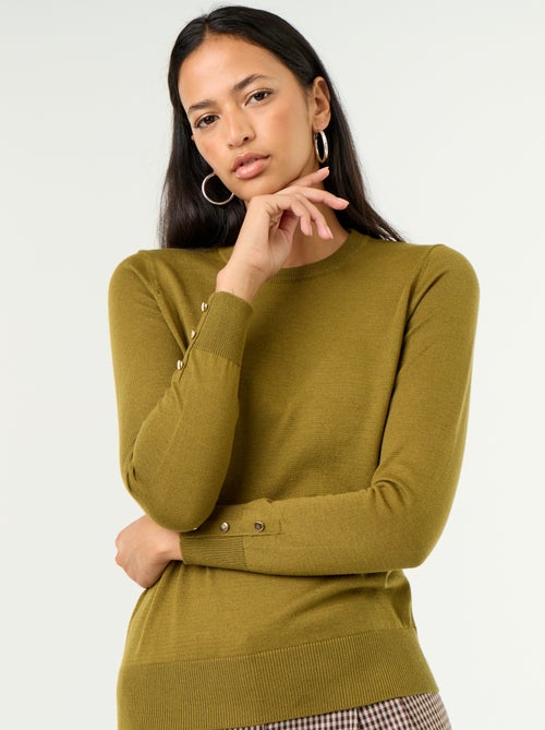 Pull col rond en maille fine jauge - Kiabi