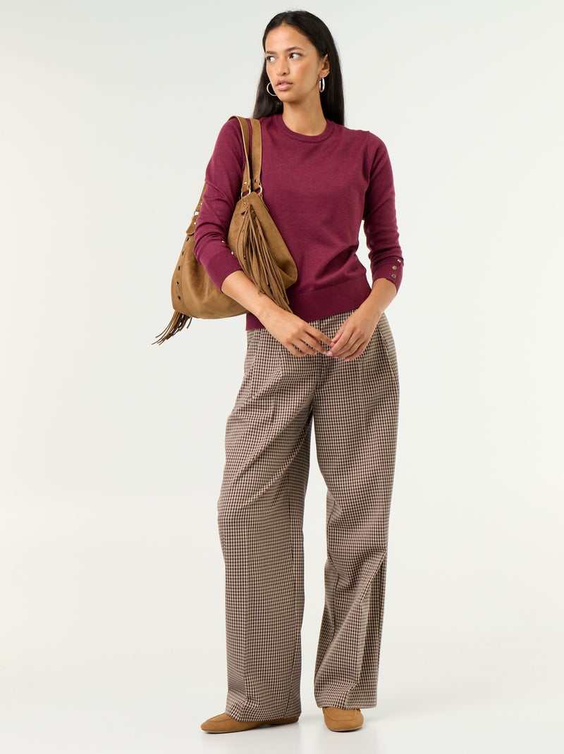 Pull col rond en maille fine jauge Violet - Kiabi