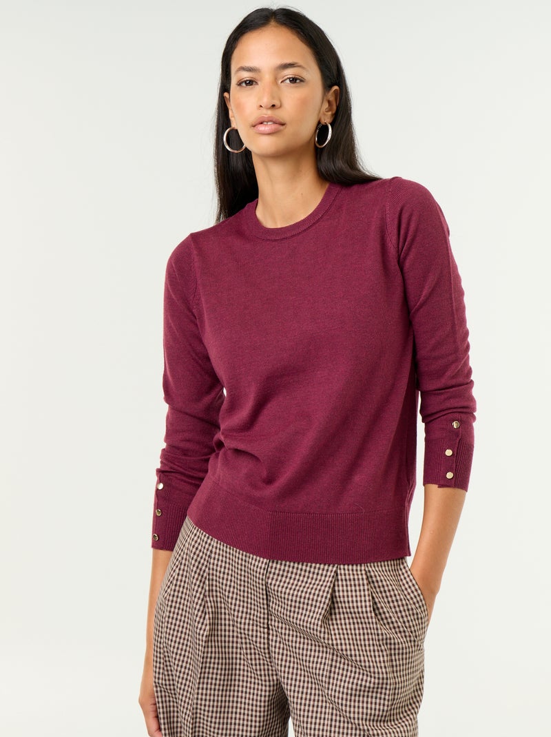 Pull col rond en maille fine jauge Violet - Kiabi