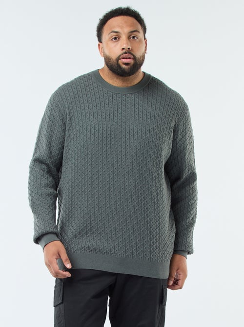 Pull col rond en maille torsadée - Kiabi