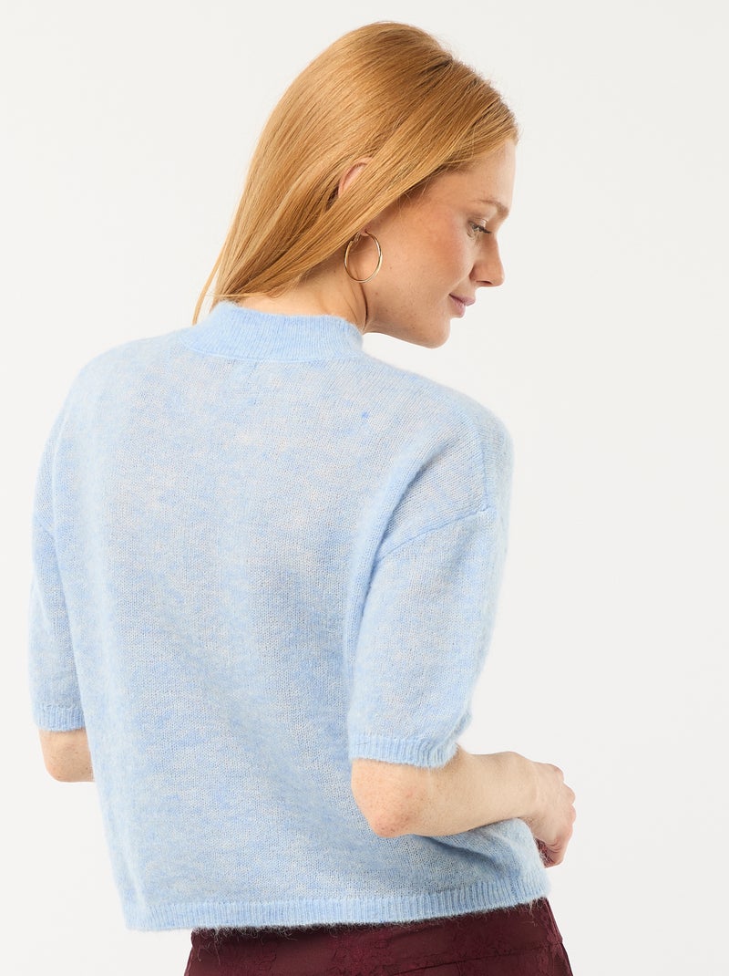 Pull col rond en mohair uni Bleu - Kiabi