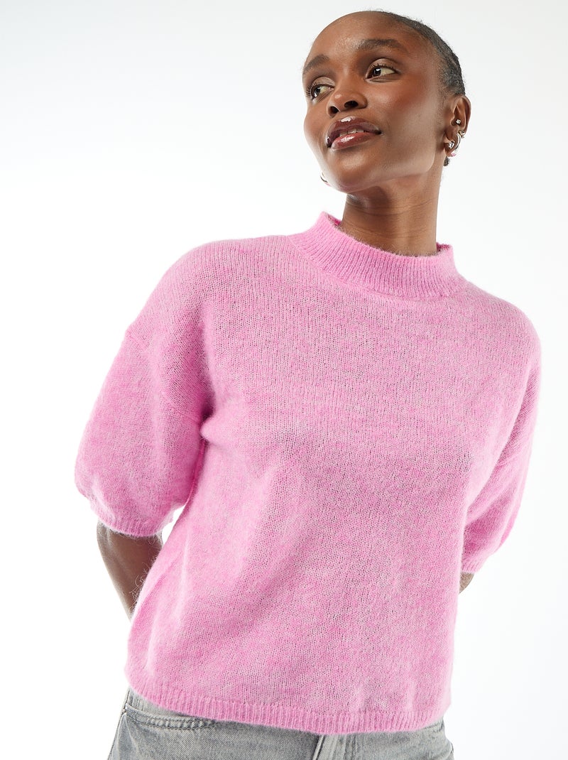 Pull col rond en mohair uni Rose - Kiabi