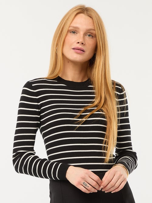 Pull col rond en rib rayé - Kiabi