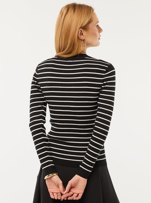 Pull col rond en rib rayé - Kiabi