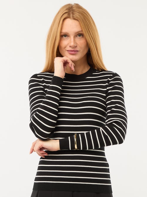 Pull col rond en rib rayé - Kiabi
