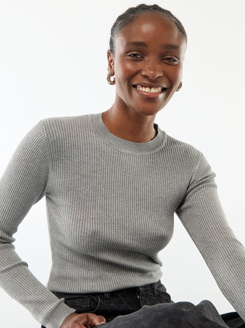 Pull col rond en rib uni - Kiabi