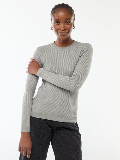 Pull col rond en rib uni - Kiabi