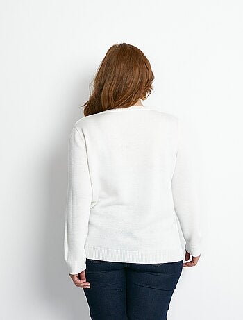 Pull col rond fantaisie ajourée et perlée