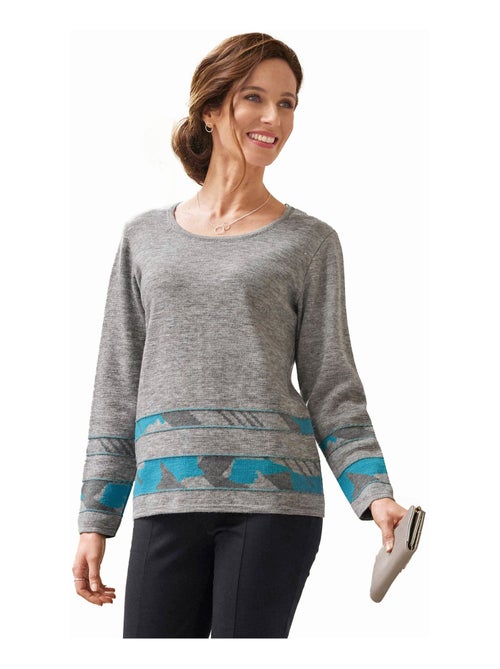 Pull col rond fantaisie géométrique - AFIBEL - Kiabi