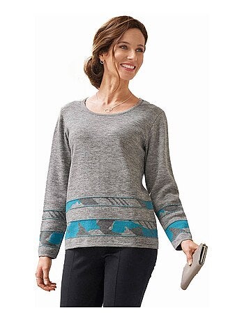 Pull col rond fantaisie géométrique