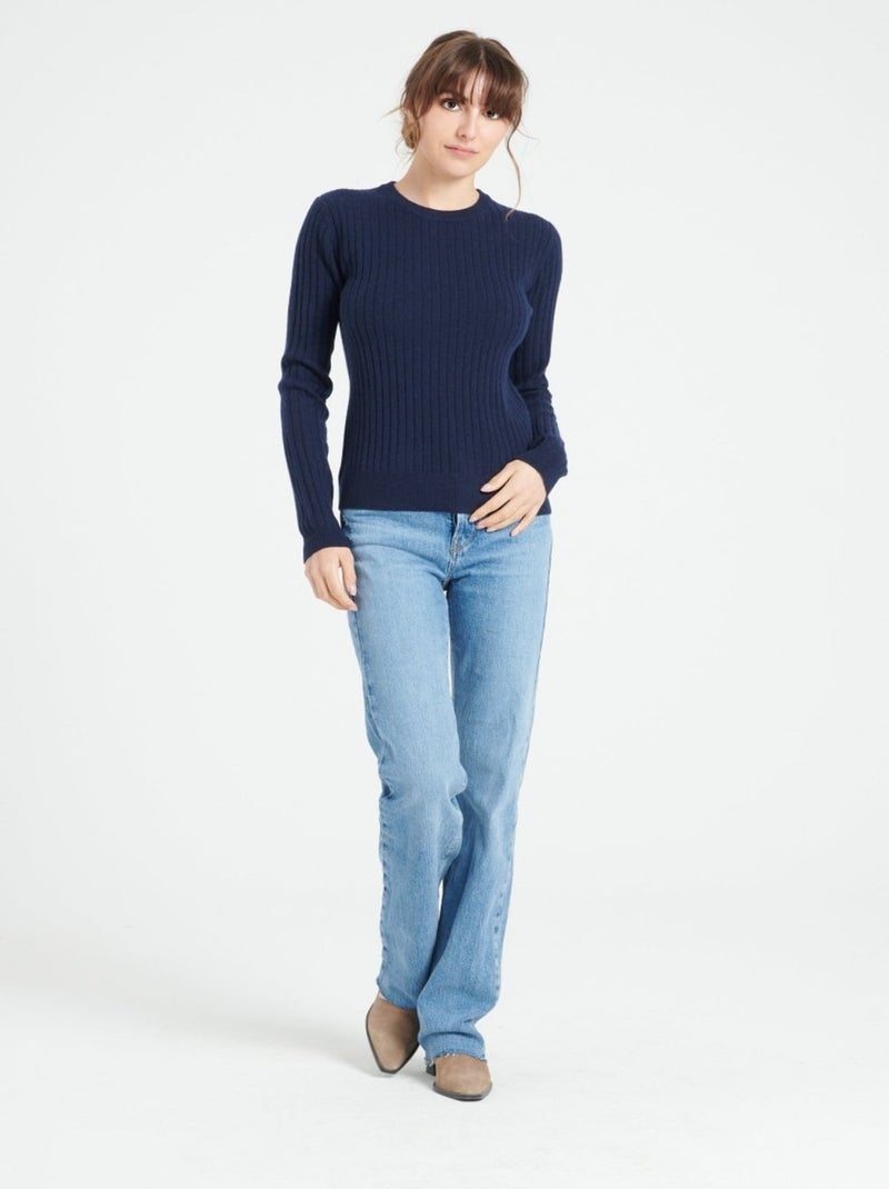 Pull col rond femme 100% cachemire - LILLY 16 Bleu marine - Kiabi