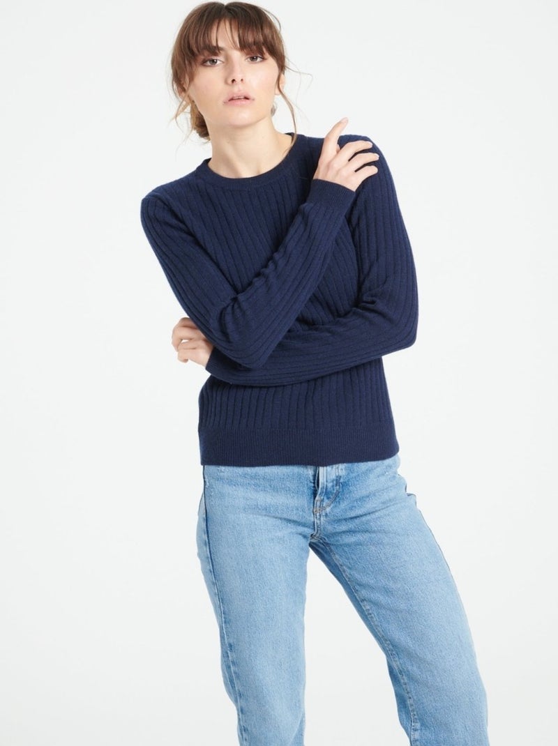 Pull col rond femme 100% cachemire - LILLY 16 Bleu marine - Kiabi