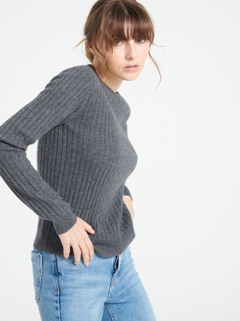 Pull col rond femme 100% cachemire - LILLY 16 gris anthracite - Kiabi
